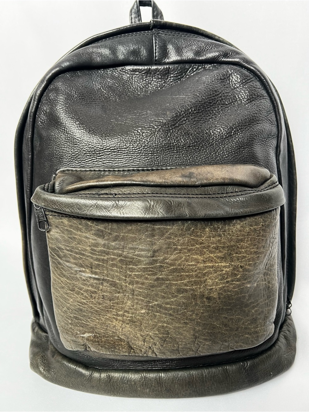 Vintage Distressed Leather Backpack Oil Gray Olive Black Slouchy Large